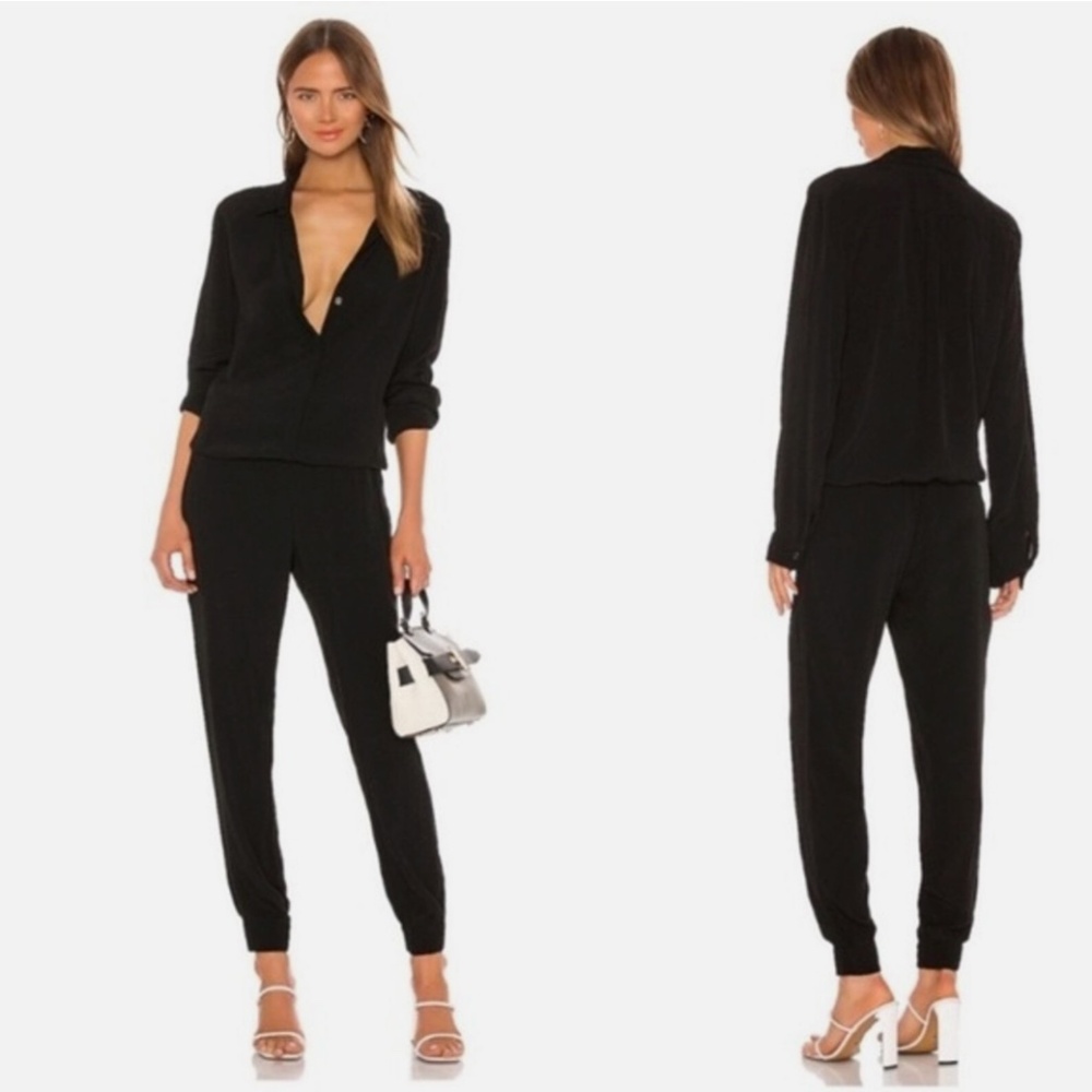 Revolve MONROW Crepe Long Sleeve Jumpsuit Black Medium